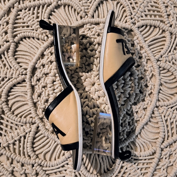 Price FIRM💯 CHANEL🖤SS19 Leather Slide Mules + PVC heel 39.5 - Picture 8 of 13